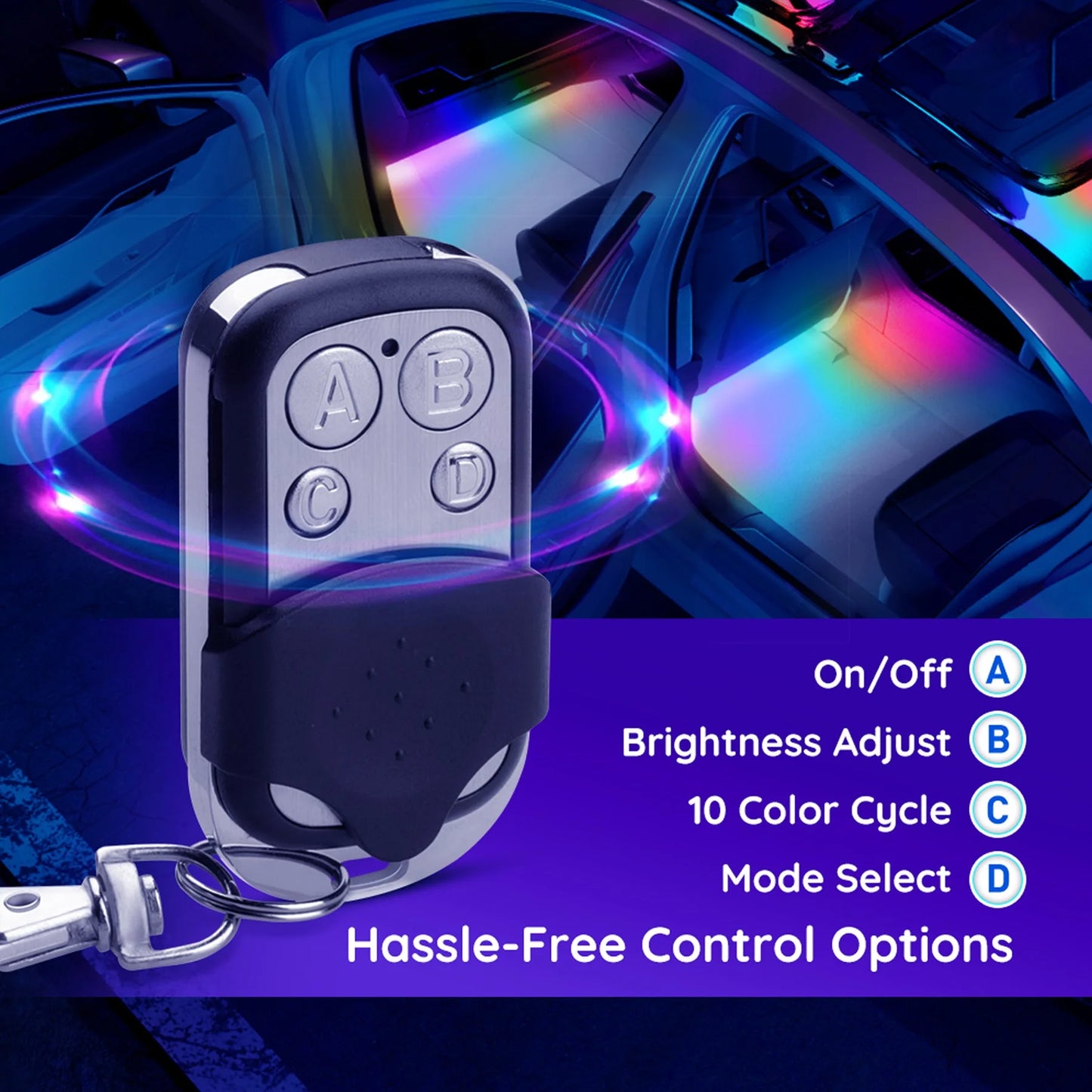 LED RGBIC Interior Car Lights, APP and Remote Control, Music Sync Feature, 16 Million Light Color with Silicone Coating