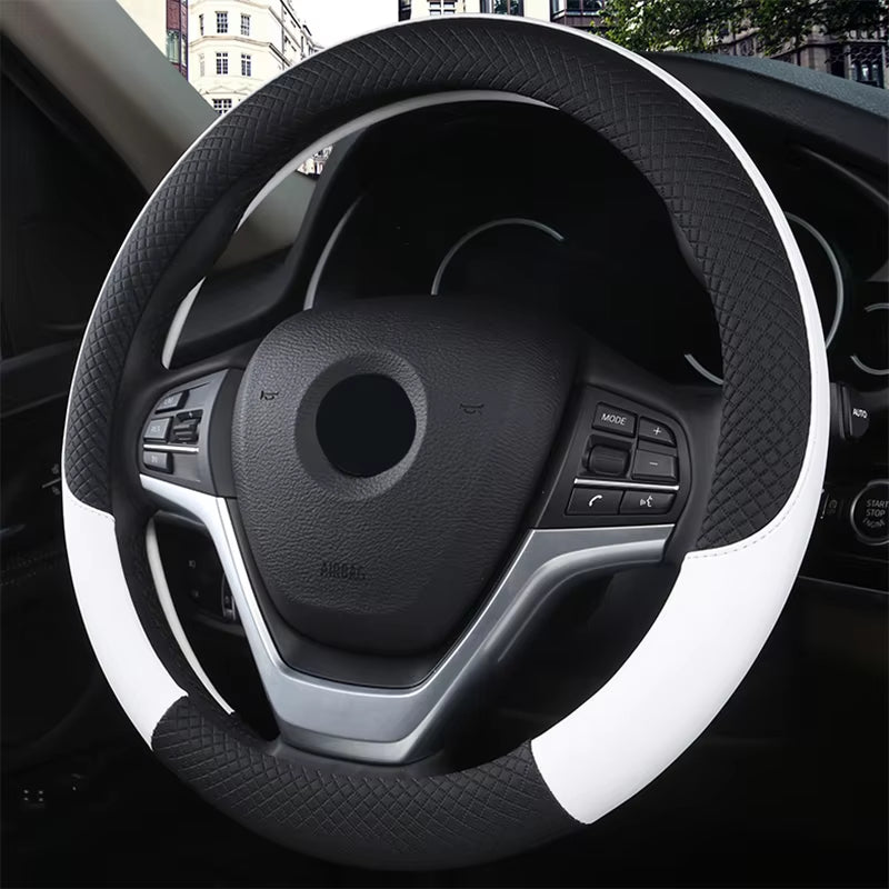 Leather Car Steering-Wheel Cover 38CM Car Sport Style Auto Steer Wheel Covers Anti-Slip anti Scratch Steering Cover