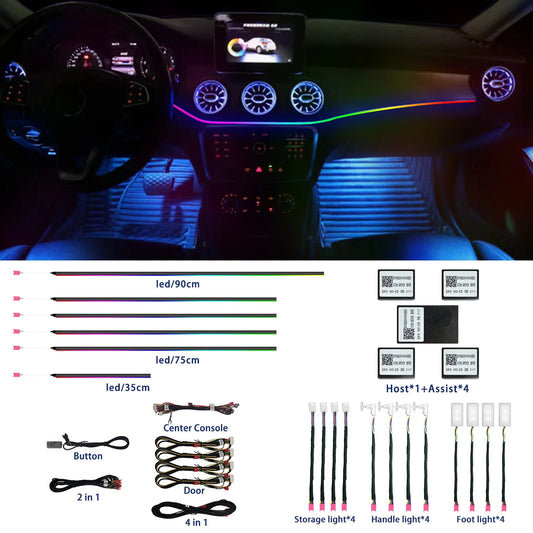 Car Interior Ambient Lights,18 in 1  128 Colorful LED Acrylic Fiber Optic Strip,Universal Multiple Modes Decoration Atmosphere with Music Sync Rhythm,App Control,Rgb Neon Lighting for All Cars