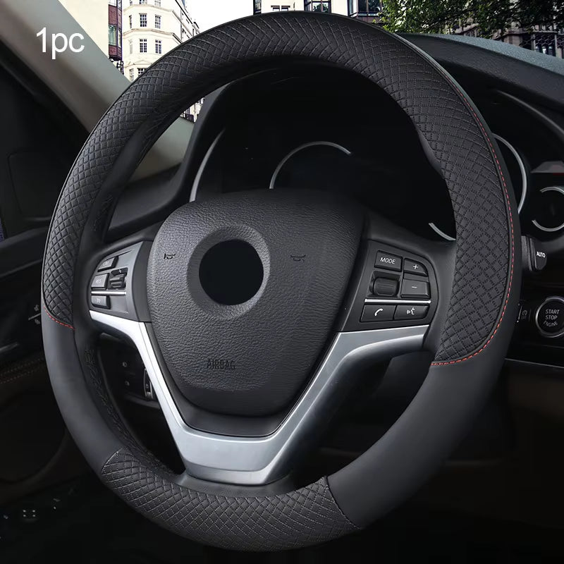 Leather Car Steering-Wheel Cover 38CM Car Sport Style Auto Steer Wheel Covers Anti-Slip anti Scratch Steering Cover