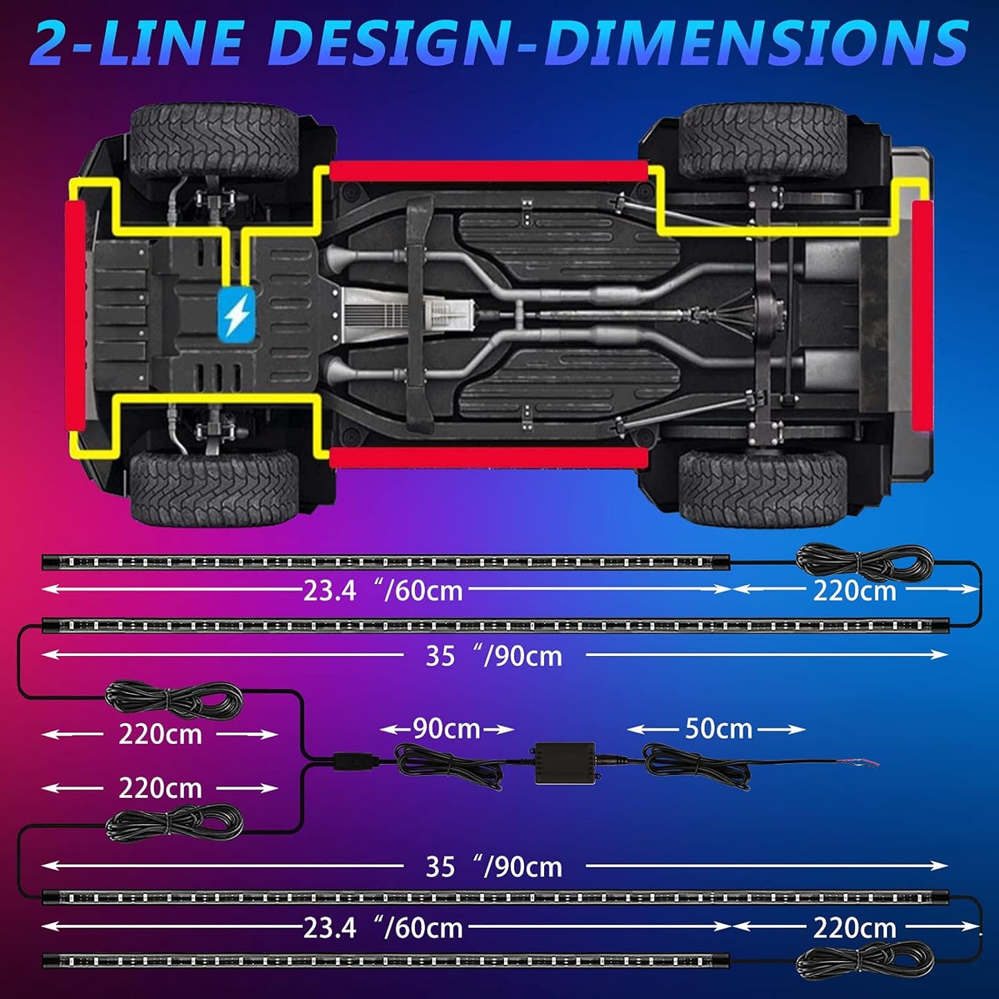 LED Underglow Strip Lights Kit for Car Exterior RGB Neon Accent Lights Underbody under Car Glow 4Pcs Wireless Remote Control Music Sync Lights for Car Truck Jeep SUV Pickup Waterproof 60X90Cm