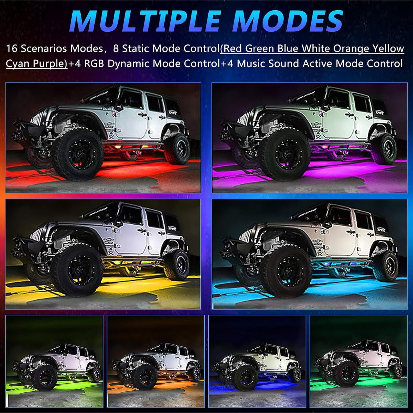 LED Underglow Strip Lights Kit for Car Exterior RGB Neon Accent Lights Underbody under Car Glow 4Pcs Wireless Remote Control Music Sync Lights for Car Truck Jeep SUV Pickup Waterproof 60X90Cm