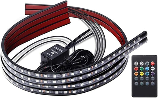 Car Underglow Lights,Underbody Lighting Kit 12V RGB Led Strip Lights for Cars Neon Strip Lights 5050 SMD Multi Color Atmosphere Decorative Lights Strip Sound Active Wireless Remote Control(90-120Cm)