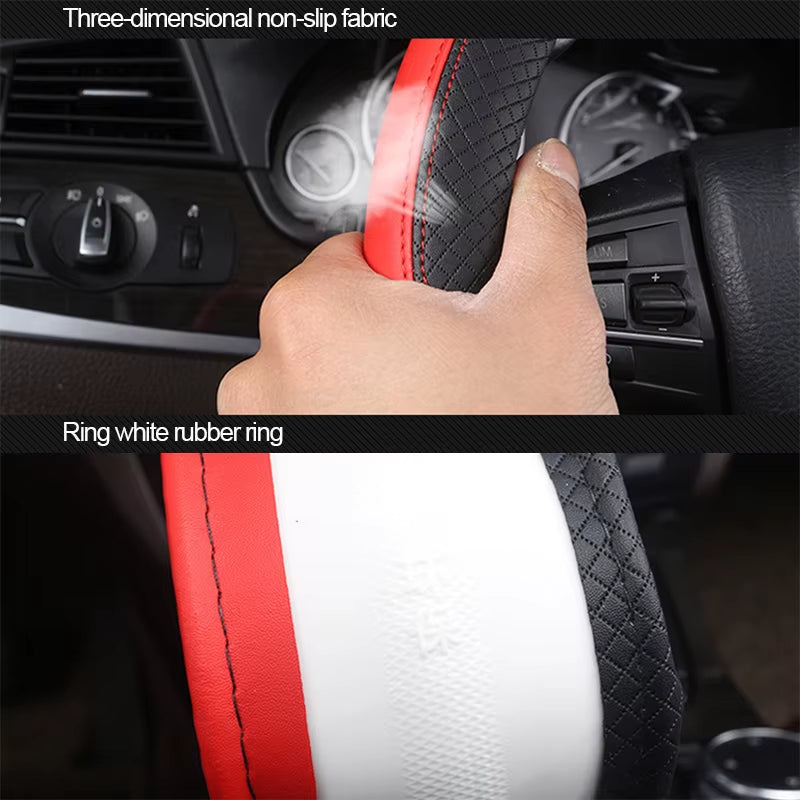 Leather Car Steering-Wheel Cover 38CM Car Sport Style Auto Steer Wheel Covers Anti-Slip anti Scratch Steering Cover