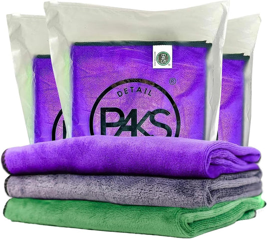 Paks Microfiber Towels for Cars -16X24 Absorbent Chamois Cloth for Car Drying, Detailing Rags, Streak-Free Microfiber Cloths Cleaning, 3-Pack Detailing Towels, Multi-Color Rags for Car Detailing