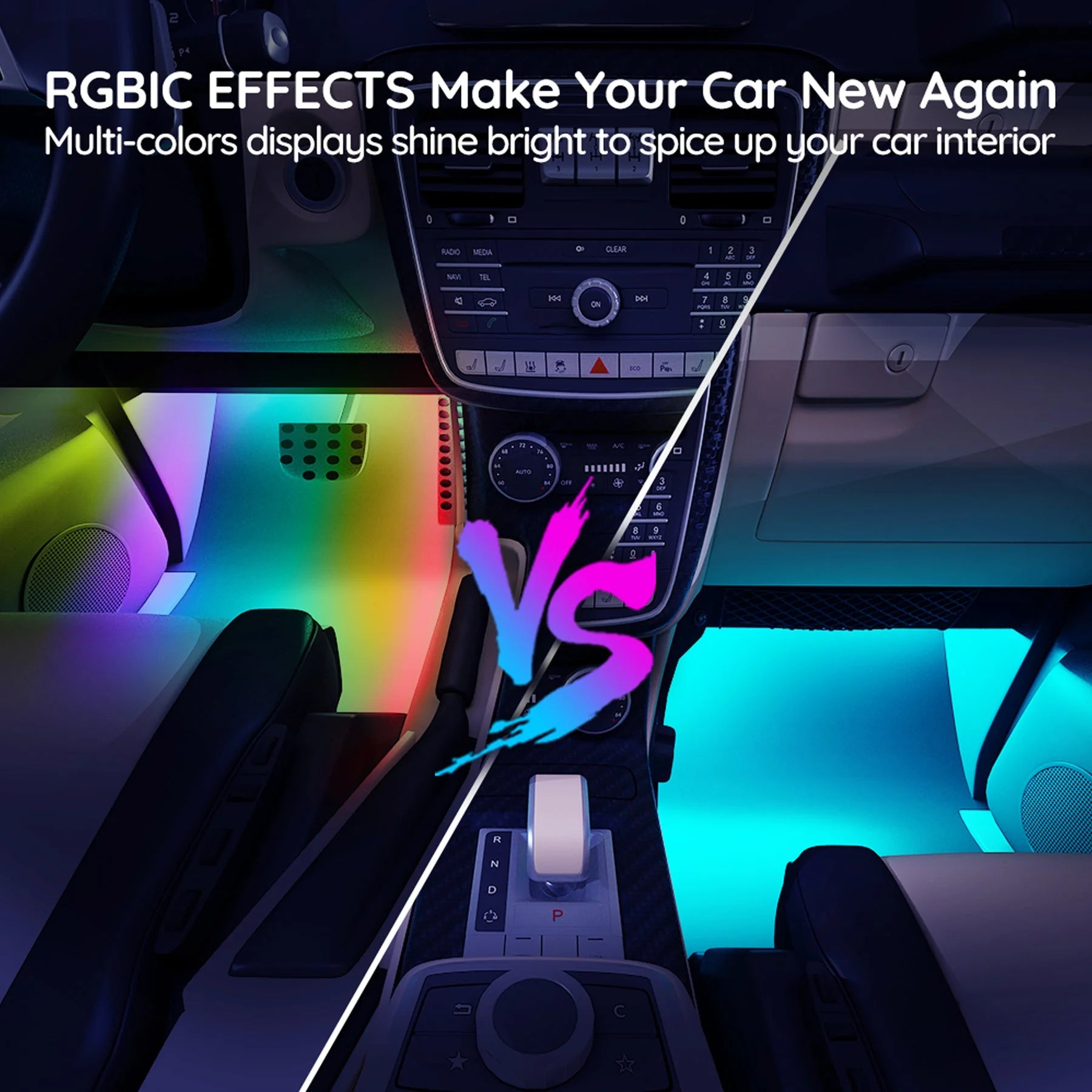 LED RGBIC Interior Car Lights, APP and Remote Control, Music Sync Feature, 16 Million Light Color with Silicone Coating