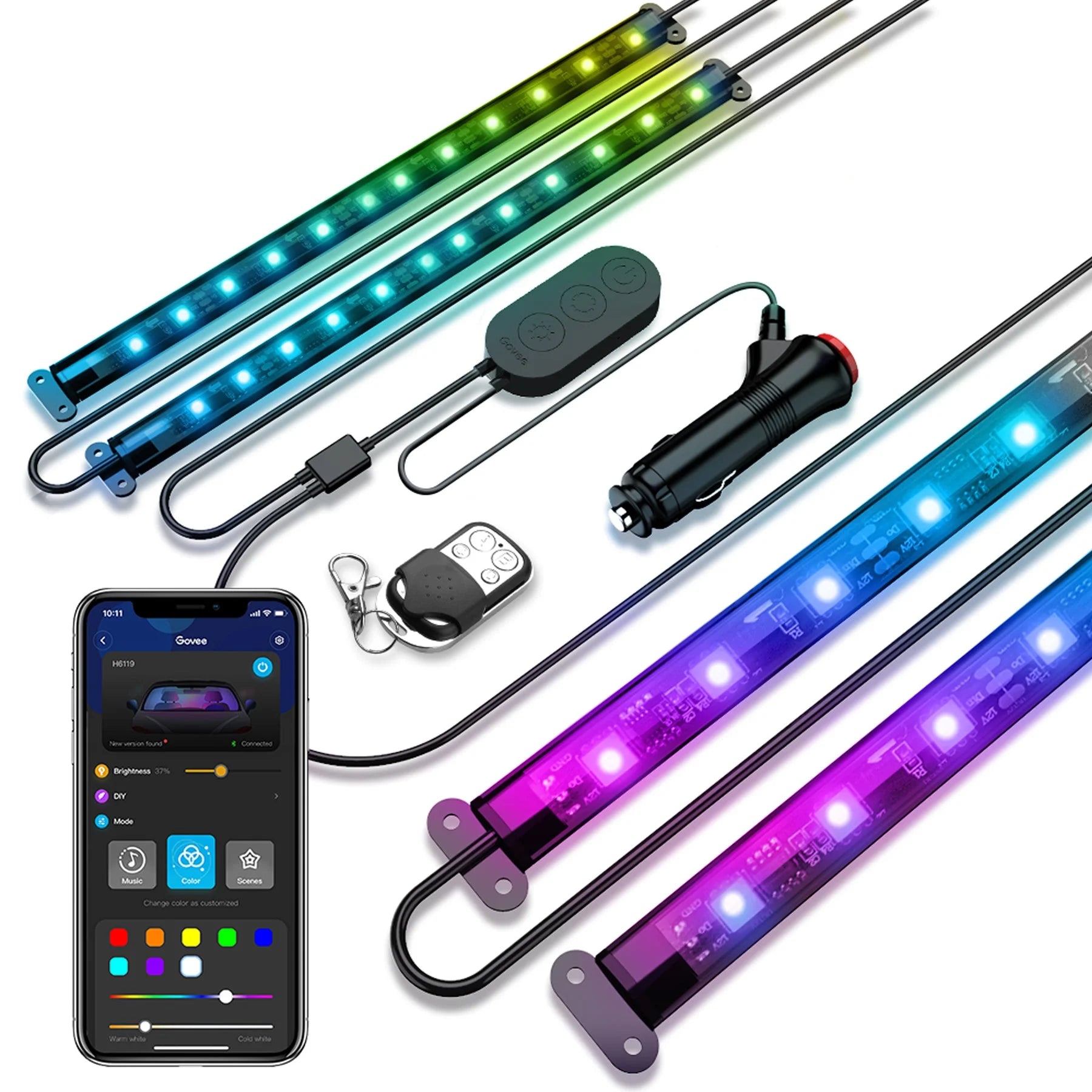 LED RGBIC Interior Car Lights, APP and Remote Control, Music Sync Feature, 16 Million Light Color with Silicone Coating