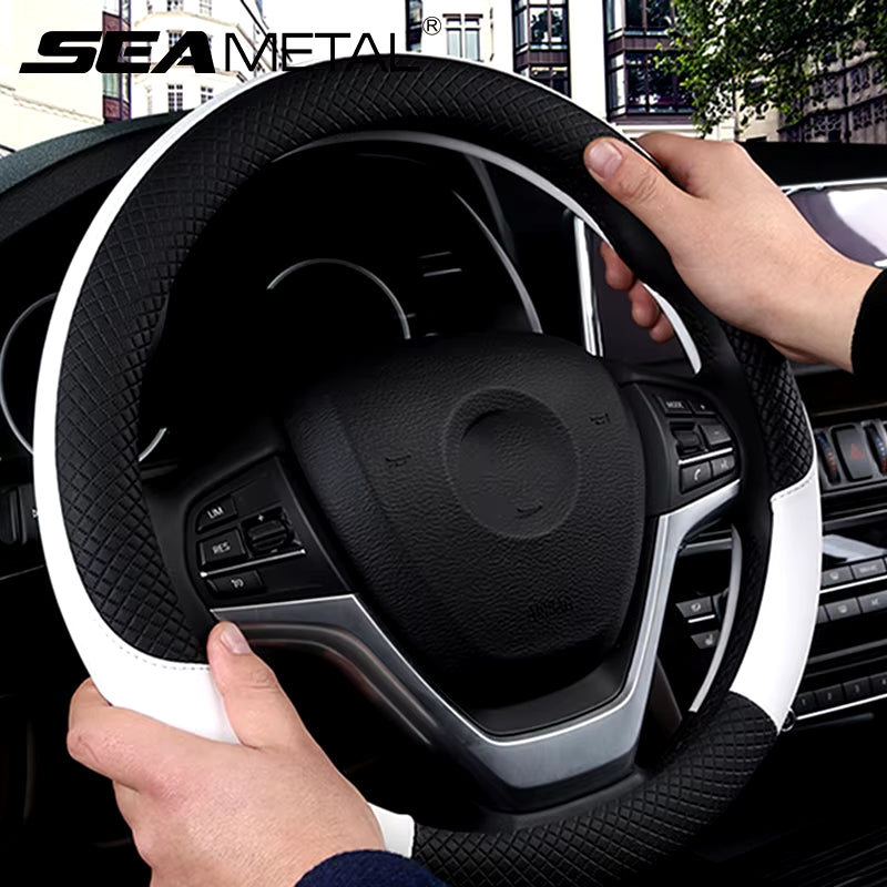 Leather Car Steering-Wheel Cover 38CM Car Sport Style Auto Steer Wheel Covers Anti-Slip anti Scratch Steering Cover