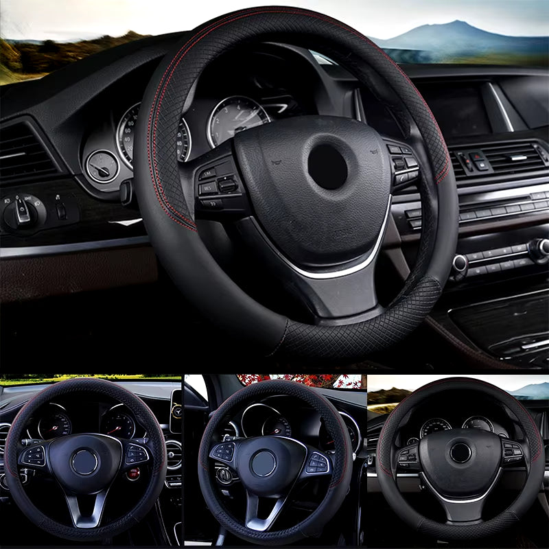 Leather Car Steering-Wheel Cover 38CM Car Sport Style Auto Steer Wheel Covers Anti-Slip anti Scratch Steering Cover