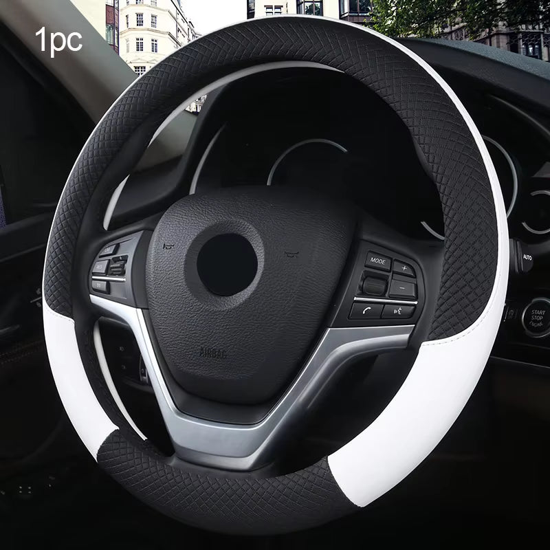 Leather Car Steering-Wheel Cover 38CM Car Sport Style Auto Steer Wheel Covers Anti-Slip anti Scratch Steering Cover