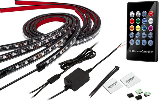 LED Underglow Strip Lights Kit for Car Exterior RGB Neon Accent Lights Underbody under Car Glow 4Pcs Wireless Remote Control Music Sync Lights for Car Truck Jeep SUV Pickup Waterproof 60X90Cm